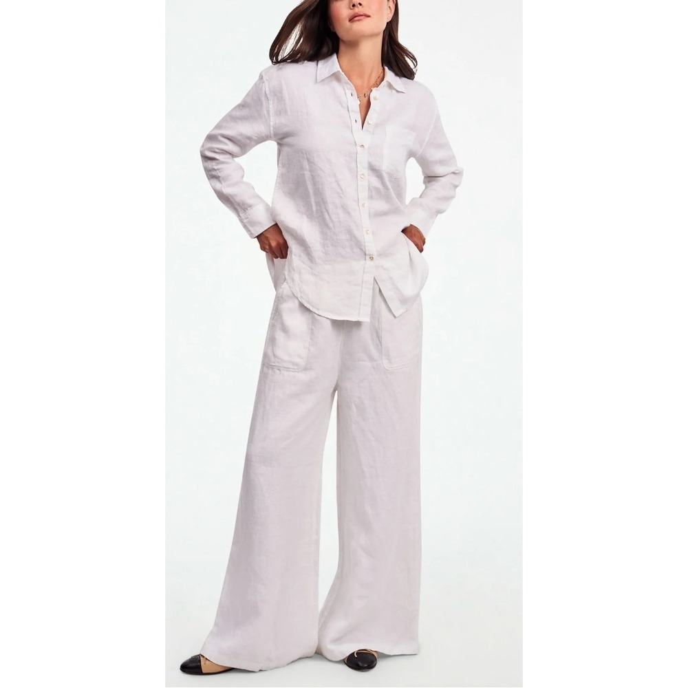 Roller Rabbit Chester Pant White Linen Wide Elastic Waist Womens XS